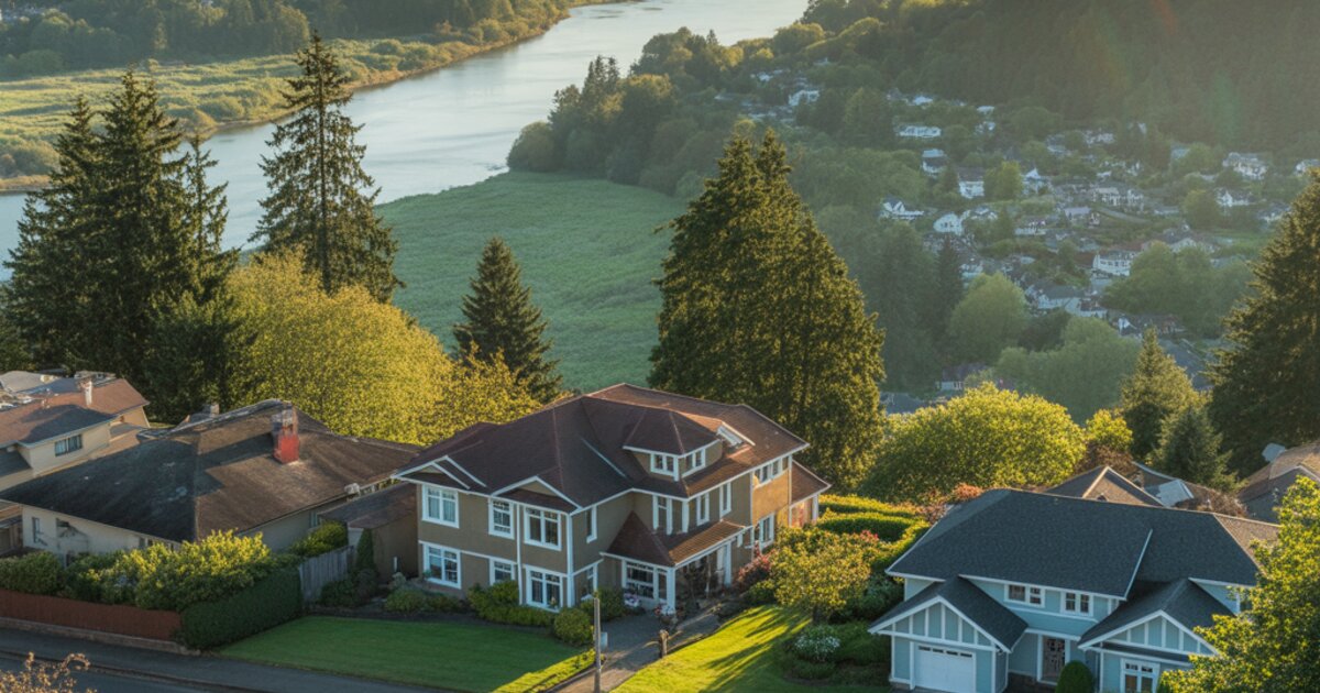 West Linn, Oregon residential neighborhood with craftsman homes and Willamette River canyon