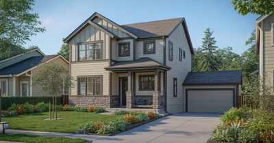 Affordable new construction home with a manicured front yard in the Portland Oregon metro area