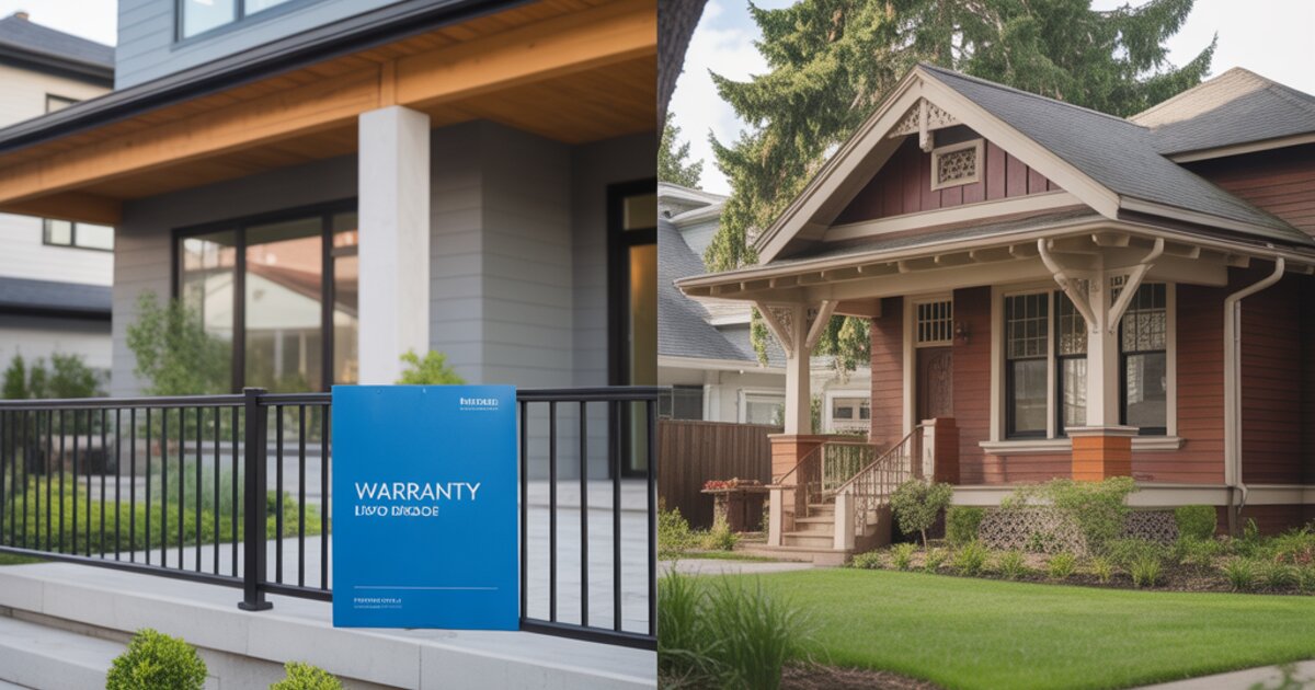 New construction modern home alongside a charming older craftsman bungalow in the Portland metro area