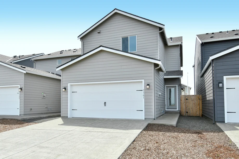 Santiam model home at Dove Landing — rear exterior (real photo)